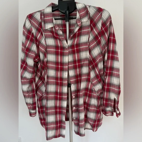 Dressbarn Red Plaid Button-Up Shirt | Size 1X | Classic Cozy Style - Picture 1 of 4